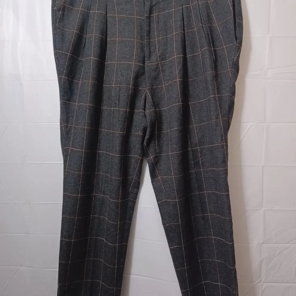 ASOS DESIGN WOOL BLEND PLEATED TAPERED LEG WINDOWPANE PLAID PANTS SIZE 34×30